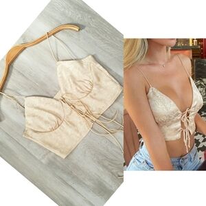 NEW Lace Up Tie Front Cami Top in Soft Gold
